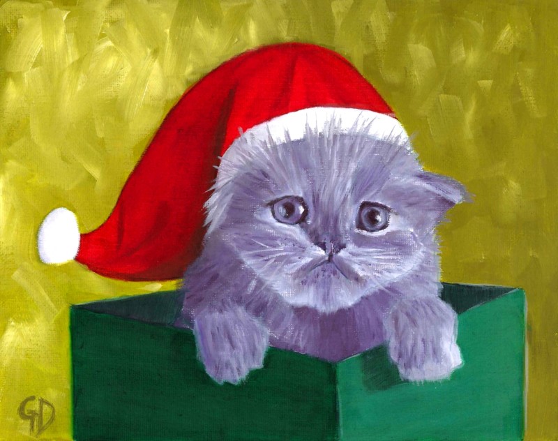 Christmas Cat.jpg - Christmas Kitty Oil on canvas - 20 x 25 cm Scanned 22 August 2012